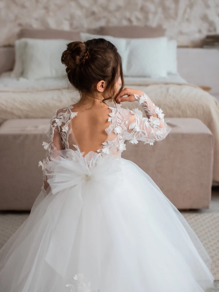White Tulle Flower Appliqu Flower Girl Dress